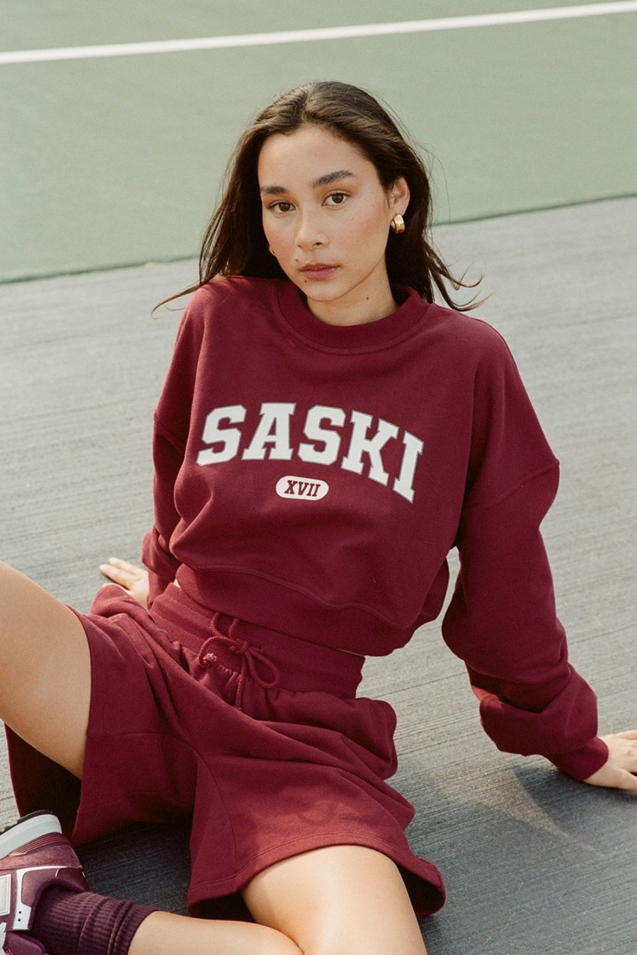 Clothing SASKI | Cropped Varsity Sweat | Burgundy