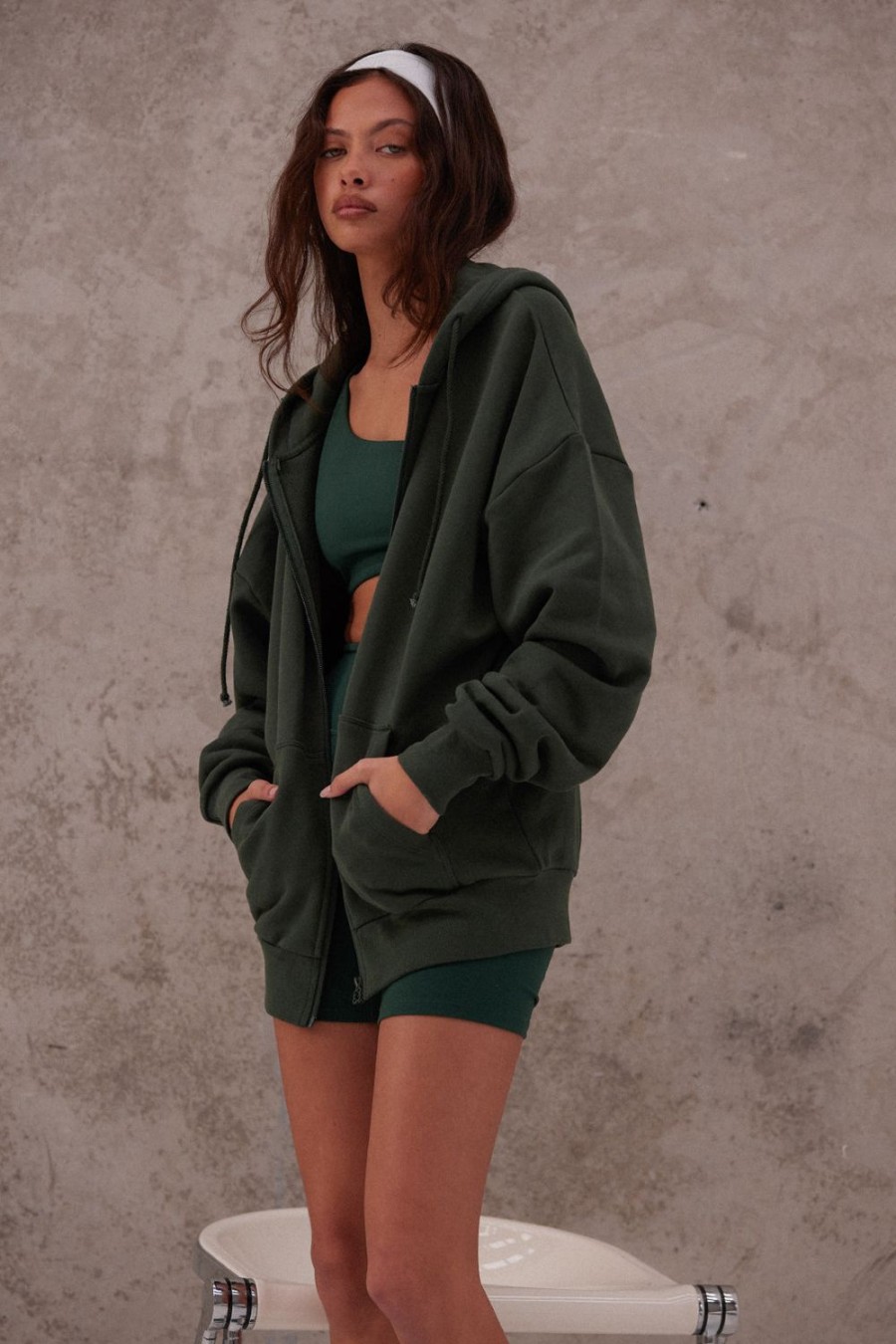 Clothing SASKI | Oversized Zip Hoodie | Forest